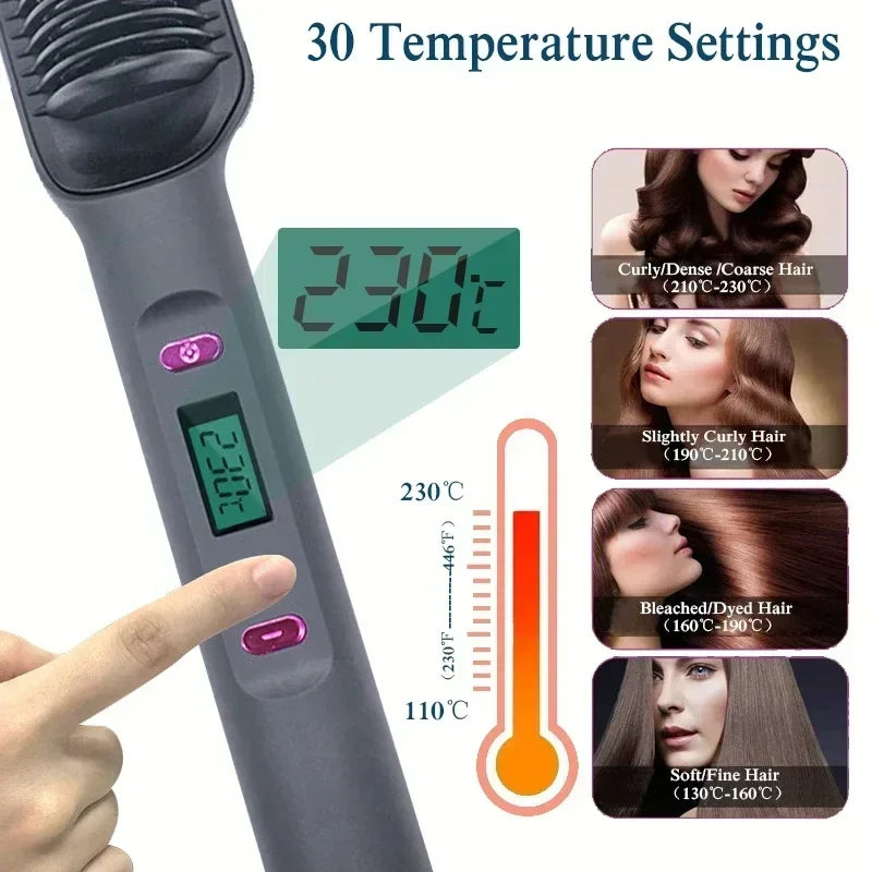 LCD Ladies Hair Straightening Comb 110-240V Home Electric Heated Hair Straightening and Curling Comb